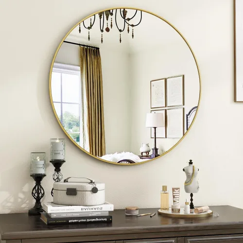 Vista 12 de VooBang Gold Round Bathroom Mirror 24", Thin Metal Frame Wall Mirror Dorado