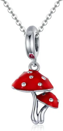Vista 4 de Dijes de plata de ley 925 con forma de hongo y esmalte rojo y verde, flor de campanilla, cactus, cuentas espaciadoras de cristal