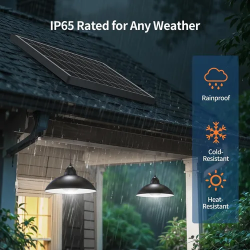 Vista 3 de Luz colgante solar de doble cabezal Lightonight Indoor Outdoor, Remote IP65 Waterproof Dusk to Dawn Solar Shed Lamp for Gazebo, Barn, Stables
