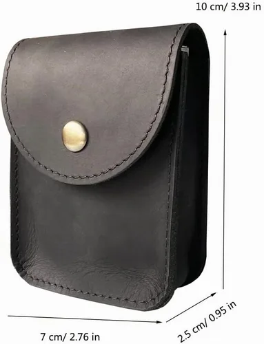 Vista 3 de Funda de cuero genuino, caja de cartas de juego de una sola cubierta, bolsa de cuero multiusos con clip para cinturón para llevar tarjetas Negro