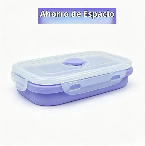 Vista 7 de Contenedores plegables morados para preparación de comidas, cuencos de campamento, caja Bento de silicona con tapa de plástico hermética, apto