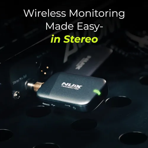 Vista 2 de NUX B-7PSM - Sistema de monitor inalámbrico intrauditivo de 5.8 GHz, IEM estéreo, estuche de carga incluido, transmisión de audio estéreo, diseñado