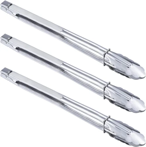 Vista 8 de HINMAY Pinzas pequeñas de acero inoxidable para servir alimentos, cocinar, asar ensaladas (7 pulgadas, 3 piezas)