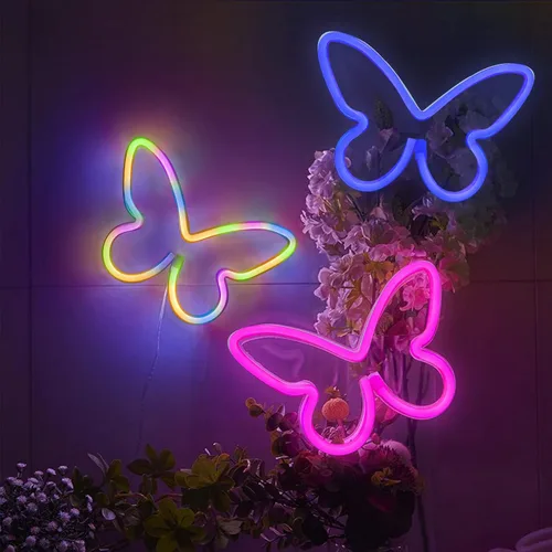 Vista 5 de BRIGHTDECK 3 Piezas de Letreros de Neón de Mariposa, Luz de Neón para Dormitorio, Letreros de Neón LED Alimentados por USB o 3 Baterías AA