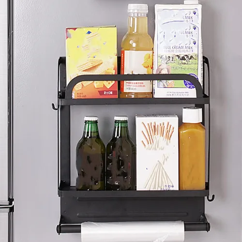 Vista 4 de Organizador magnético para especias, estante magnético para refrigerador, estante de almacenamiento con soporte para toallas de papel para Doble