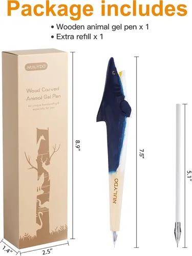 Vista 7 de Bolígrafos de gel de animales tallados en madera 100% hechos a mano Tiburón, lindo material estacionario para escuela y oficina, divertido