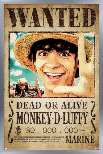 Vista 10 de Trends International Netflix One Piece - Póster de pared de Luffy Wanted, 22.4 pulgadas de largo x 14.7 pulgadas, versión enmarcada en blanco