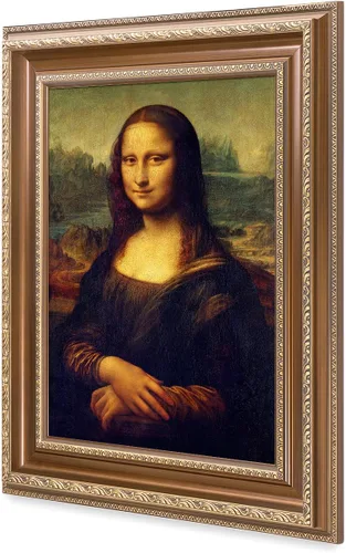 Vista 2 de DECORARTS - Leonardo Da Vinci Mona Lisa - Arte enmarcado con marco de bronce antiguo, impresión giclée, retrato renacentista fabricado en Estados