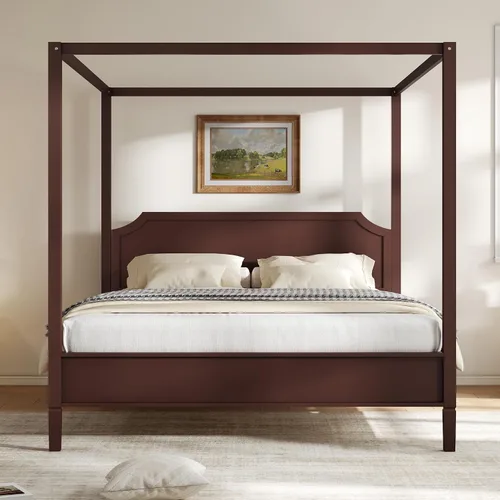Vista 29 de Wood Canopy Platform Bed Full with Headboard, Trundle and 3 Drawers Negro-8.1