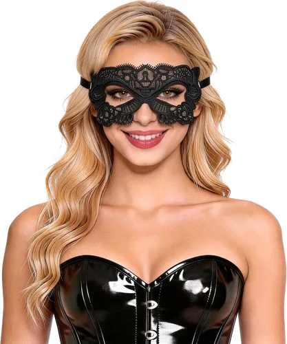 Vista 21 de Bonnie Z. Leonardo Máscaras de mascarada para mujer A-gato negro