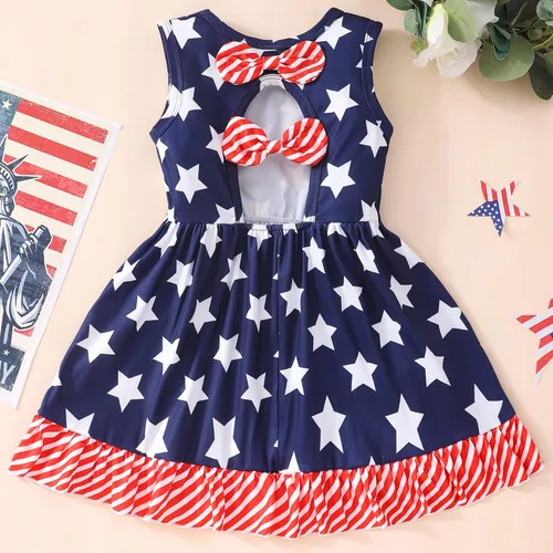 Vista 3 de Popshion Vestidos sin mangas para niñas pequeñas, vestido con lazo en la espalda, ropa de verano para niña, vestido de fiesta de cumpleaños