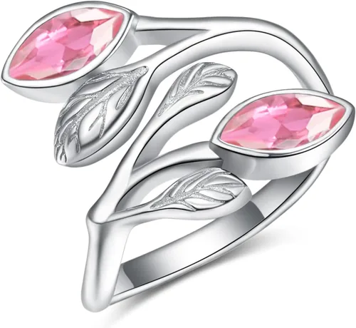 Vista 17 de Anillos de hoja para mujer 925 Anillos de plata de ley con piedra de nacimiento de hoja Anillos abiertos ajustables Anillos de promesa Anillos