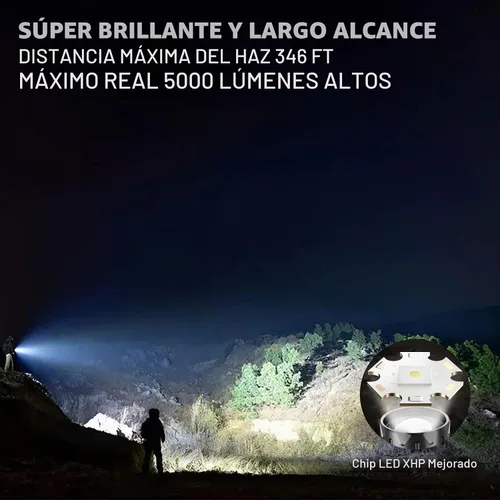 Vista 3 de iodoo Linterna recargable 3 en 1 de 5000 lúmenes, luz fuerte para exteriores de mazorca, haz de zoom de 5000 mAh, luz de flash LED con imán de falla