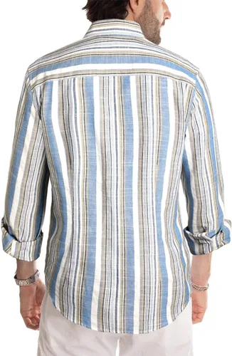 Vista 3 de JMIERR Camisas de algodón para hombre, camisa de vestir a rayas con botones y manga larga