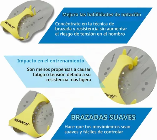Vista 3 de Sporti - Palas de mano para natación - Palas de natación ligeras, correas ajustables de silicona