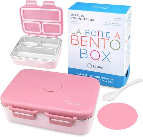 Vista 8 de Lonchera de acero inoxidable para bebés y niños, mini Bento, 3 secciones de porciones de metal ecológico, tapa a prueba de fugas, almuerzos