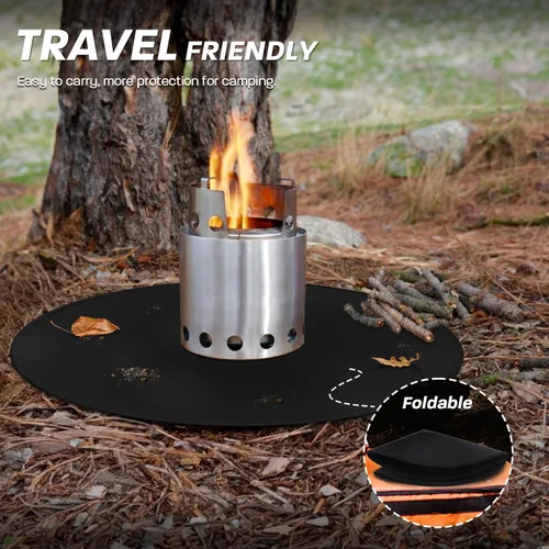 Vista 6 de Tapete para Fogata de 19.5" para Solo Stove Mesa, Tapete Redondo Impermeable al Aceite y Agua para Debajo de la Fogata de Mesa, Tapete Portátil