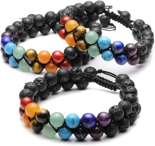 Vista 5 de TOP PLAZA - Pulsera de cuentas de chakras con 7 cristales curativos para yoga, meditación, relajación, ansiedad, para hombre y mujer