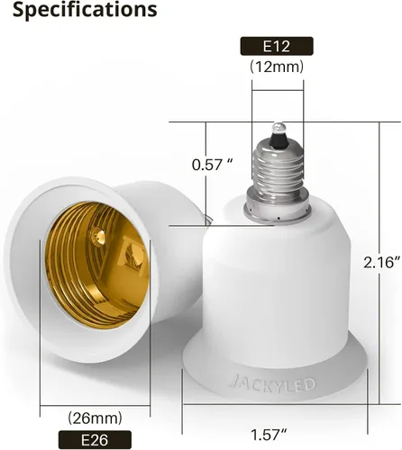 Vista 5 de JACKYLED Paquete de 2 adaptadores E12 a E26, enchufe de luz E12 a base mediana, adaptador conversor de enchufe de luz E26 E27, adaptador de enchufe