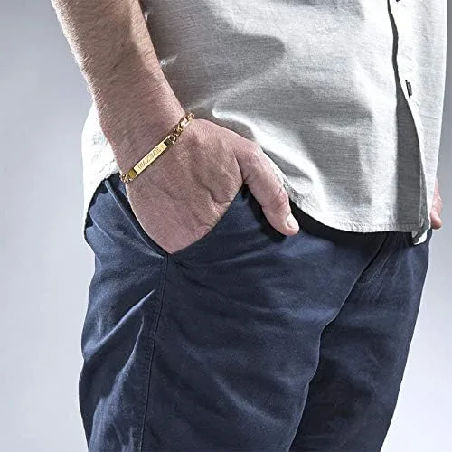 Vista 6 de MyNameNecklace Pulsera de plata de ley 925 chapada en oro y grabado personalizado para el día del padre