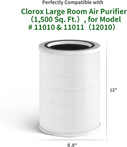 Vista 2 de 1 filtro de repuesto 12010 compatible con purificador de aire Clorox para habitaciones grandes de hasta 1500 pies cuadrados, para los modelos #