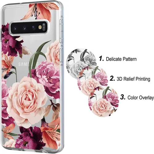 Vista 7 de Funda para Galaxy S10, delgada, a prueba de golpes, transparente, suave, flexible, TPU floral, funda protectora para Samsung Galaxy S 10 (2019)