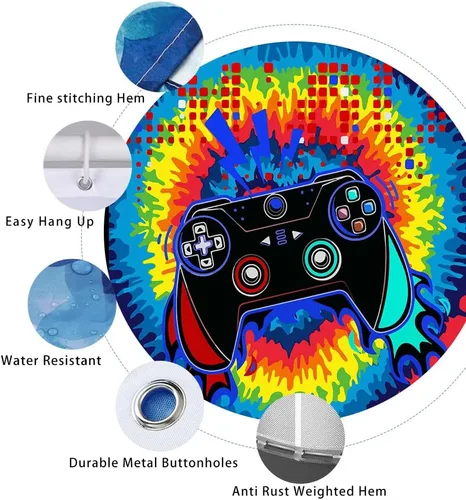 Vista 3 de Gdmoon Cortina de ducha para niños, videojuegos, colorido graffiti hip hop para niños, gamepad negro, moderno, fresco, regalo para niños