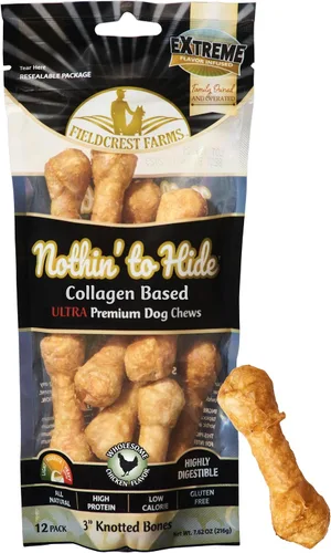 Vista 7 de Fieldcrest Farms Nothin' to Hide Golosinas de hueso ultra anudadas de 3 pulgadas, golosinas alternativas naturales de cuero crudo para perros