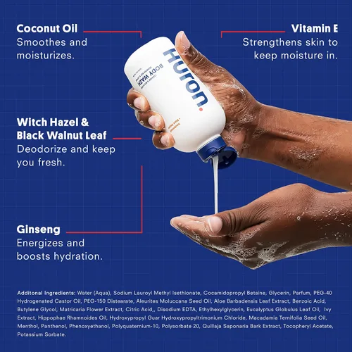 Vista 3 de Huron Gel de baño hidratante para hombre – Aroma fresco y vigorizante de cítricos, eucalipto, menta y verduras aromáticas – Hecho con aceite