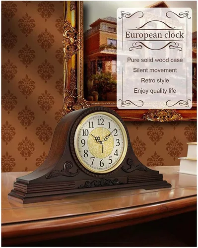 Vista 4 de Reloj de repisa, relojes de repisa retro, reloj de manto de madera para decoración de sala de estar, reloj de mesa silencioso, relojes de manto a