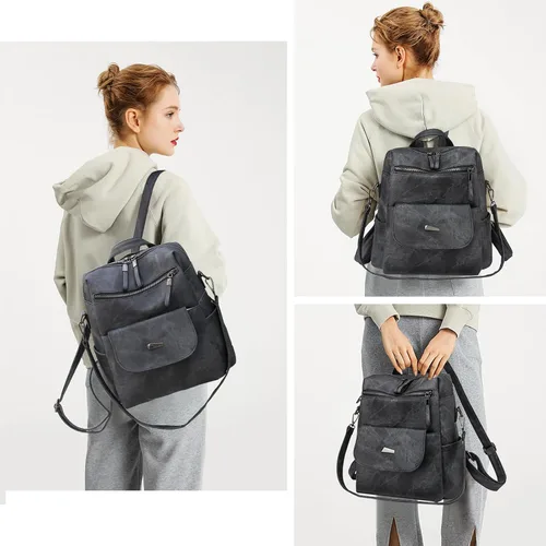 Vista 2 de Mochila para mujer, mochila de piel sintética, mochila antirrobo, mochila antirrobo de viaje, multiusos, ligera, impermeable, convertible, bolsa