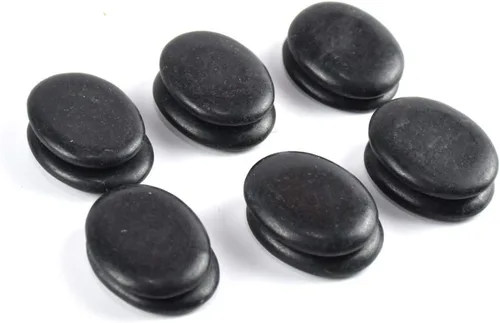 Vista 6 de Juego de 12 piedras de masaje calientes pequeñas, piedra calentada de basalto de lava natural para masaje de spa, color negro, 1.18 x 1.57 pulgadas