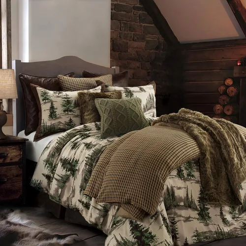 Vista 9 de Paseo Road Cabin Bedding Joshua - Juego de edredón de 3 piezas con fundas de almohada, ropa de cama de bosque Queen, juego de edredón de pinos
