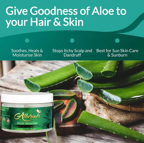 Vista 5 de Allurials Gel de aloe vera 99.75% puro y orgánico, fabricado en Estados Unidos, clínicamente probado y aprobado por dermatólogos, hidrata y cura