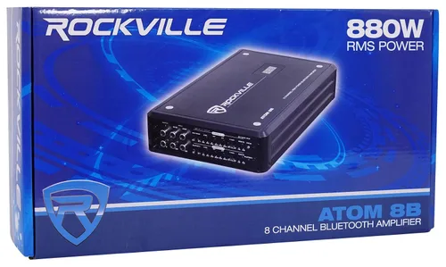Vista 9 de Rockville Atom 8B 3500W Peak/880W RMS Amplificador marino de 8 canales, Bluetooth con emparejamiento automático, cruce ajustable, pantalla