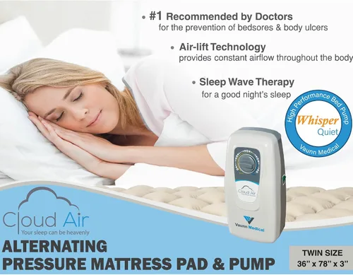 Vista 3 de Vaunn Medical Cloud Air Whisper Quiet - Cubrecolchón silencioso de presión de aire alternante con bomba, tamaño individual, 36" x 78" x 3