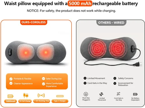 Vista 3 de 3-en-1 masajeador de espalda recargable inalámbrico almohada lumbar batería
