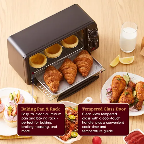 Vista 5 de Elite Gourmet ETO236 - Horno tostador personal compacto de 2 rebanadas para encimera con temporizador de 15 minutos y temperatura ajustable