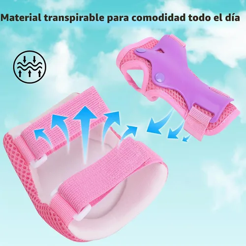 Vista 3 de Equipo de protección para niños, rodilleras, coderas con protectores de muñeca para patinaje sobre ruedas, ciclismo, monopatín, bicicleta, scooter