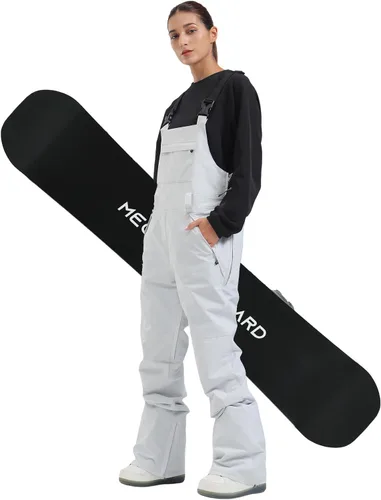 Vista 10 de GSOU SNOW Women Snow Bibs Ski Snowboard Pants Waterproof Beige y blanco