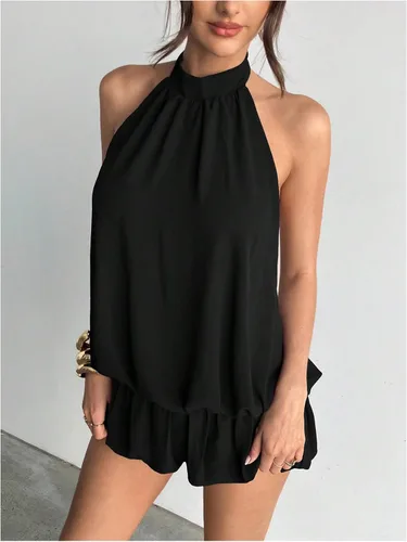 Vista 4 de Floerns Mini vestido sin mangas con volantes y dobladillo de burbujas para Negro