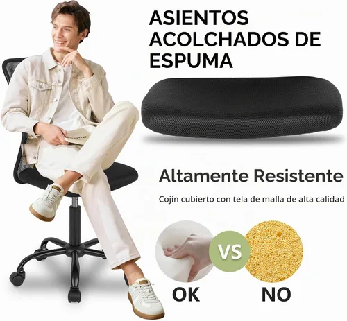 Vista 4 de [Usado] Silla de escritorio ergonómica de malla para computadora, respaldo moderno ejecutivo, soporte para la espalda media, silla giratoria y Negro