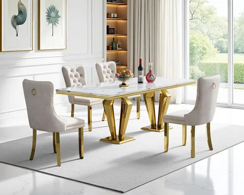Vista 43 de Juego de mesa de comedor de mármol sintético, 7 piezas, juego de mesa de cocina y comedor para 6, mesa de comedor rectangular blanca de 70 pulgadas