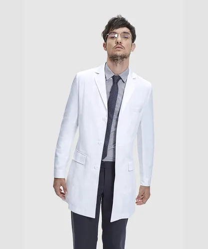 Vista 4 de Dr. James Abrigo de laboratorio de primera calidad con estilo de consulta para hombre, múltiples bolsillos, ajuste a medida, cierre de botón, 36