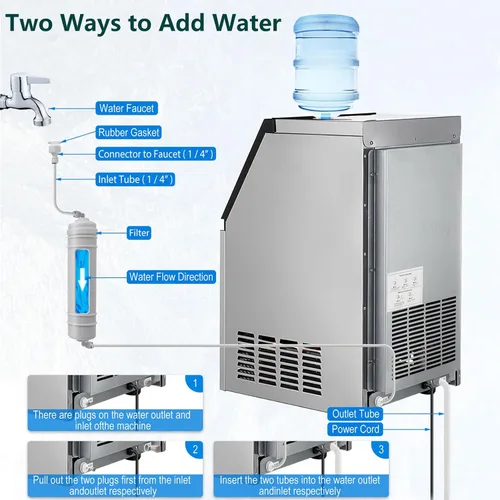 Vista 5 de SmarketBuy Máquina comercial para hacer hielo de 110 libras/24 horas, contenedor de 33 libras, máquina de cubitos de hielo de 220 W de bajo consumo