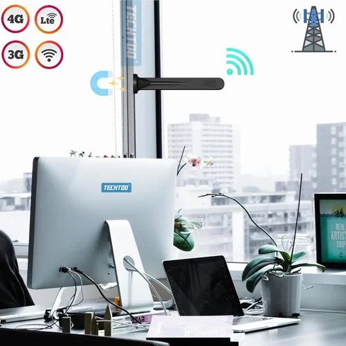Vista 4 de TECHTOO Antena celular 5G 4G LTE 3G GPRS GSM Antena externa impermeable con base magnética compatible con enrutador inalámbrico LTE, módem hotspot