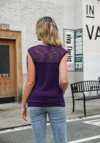 Vista 4 de Zeagoo - Camiseta sin mangas elástica de cuello holgado y fruncido, con drapeado lateral, para mujer