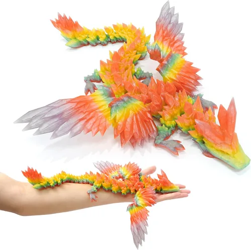 Vista 10 de Dragón Impreso en 3D - Dragón Volador de 18 Pulgadas con Alas, Juguete Fidget de Cristal Articulado XL con Alas, Decoración del Hogar, Regalo