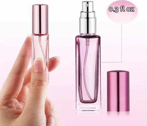 Vista 5 de YOCASII Botella de perfume de viaje de vidrio recargable, botellas de perfume de 0.3 fl oz, atomizador de botella de perfume de bolsillo, 4 botellas