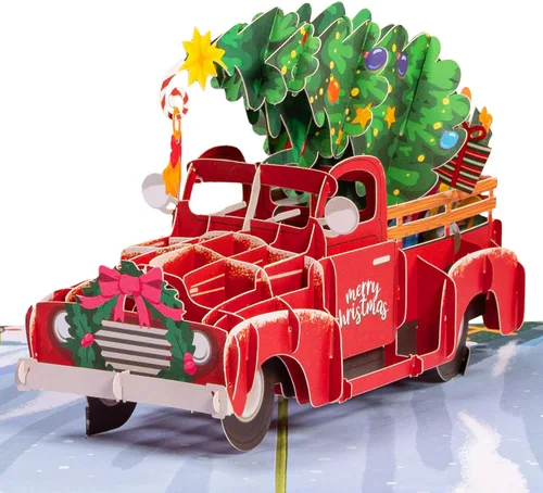 Vista 5 de Paper Love Tarjeta de Navidad desplegable 3D, automóvil, regalo para Navidad o vacaciones, cubierta de 5 x 7 pulgadas, incluye sobre y etiqueta